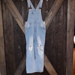 Distressed Bib Overalls - Size Large